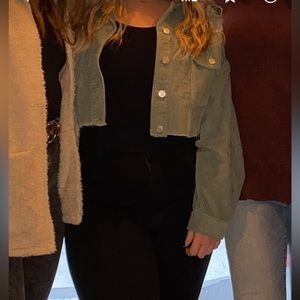 Green cropped jean jacket
